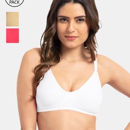 Tweens Set Of 3 White & Beige Solid T-Shirt Bras - Wireless Non-Padded-0