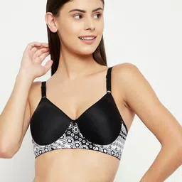 Clovia Black & White Geometric T-shirt Bra- Full Coverage Lightly Padded BR1897T1342B-8