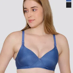 Maashie Pack of 2 Striped Soft Padded Full Coverage Tshirt Bra-4