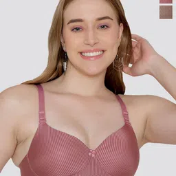 Maashie Pack of 2 Striped Soft Padded Full Coverage Tshirt Bra-5