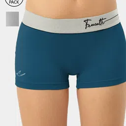 FREECULTR Women Pack Of 2 Teal & White Solid Micromodel Boy Short Briefs-image-59