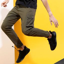 HIGHLANDER Men Olive Green Slim Fit Cargos-image-69