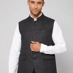 Cantabil Men Woven Design Mandarin Collar Nehru Jacket-picture-26