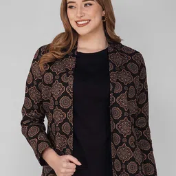 KALINI Printed Single-Breasted Comfort-Fit Pure Cotton Blazers-picture-30