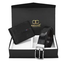 amicraft Men Black Wallet & Belt Accessory Gift Set-image-31