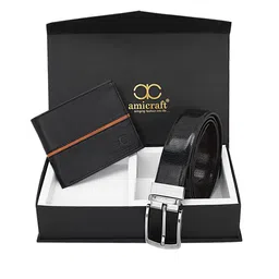 amicraft Men Black Wallet & Belt Accessory Gift Set-image-24