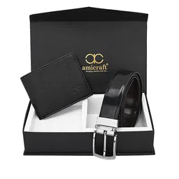 amicraft Men Black Wallet & Belt Accessory Gift Set-image-34