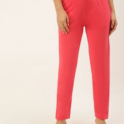 De Moza Women Coral Cotton Pleated Cigarette Trousers-picture-14