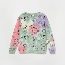 Fame Forever by Lifestyle Girls Green & Peach Smiley Printed Cotton Sweatshirt-image-76