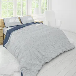 Himeya White & Blue Striped  200 TC Cotton Queen Duvet Cover-picture-20