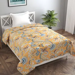 BREVARD Mustard Yellow & Blue Floral Printed Single Duvet Cover-picture-24