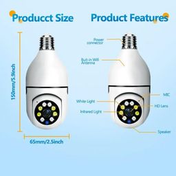 INVICTO Wi-Fi CCTV Camera E27 MODEL1080p Wireless PTZ Bulb Shape V380 Pro | Indoor 360° Smart Home Security Camera Light Vision 24x7 Continuous Recording with Motion Sensor LED Lights image 3