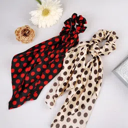 LAIDA Set of 2 Polka Dots Printed Scrunchies With Knot Detail-5
