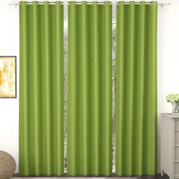 Story@Home Faux Silk Solid 300GSM Green Room Darkening Blackout Door Curtain - Set of 3-15
