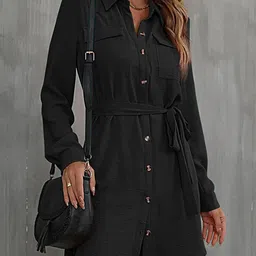 StyleCast Black Cuffed Sleeves Shirt Dress-image-74