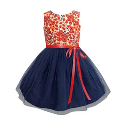 A T U N Navy Blue Floral Net Dress-image-81