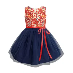 A T U N Navy Blue Floral Net Dress-image-36