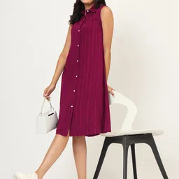CHARMGAL Striped Sleeveless Shirt Dress-image-72