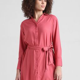 ONLY Cuffed Sleeves Belted Shirt Dress-image-83
