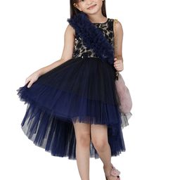 Toy Balloon kids Navy Blue & Gold-Toned Embellished Layered Net Dress-19