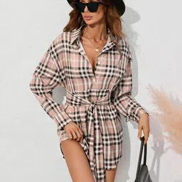 StyleCast Beige Checked Shirt Dress-image-18