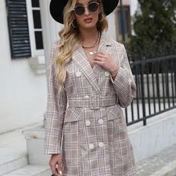 StyleCast Grey Lapel Collar Checked Shirt Cotton Dress-8