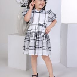 Peppermint Girls Checked Puff Sleeves Fit & Flare Dress-image-34