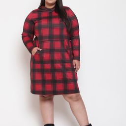 Amydus Plus SIze Checked Hooded Jumper Dress-image-15