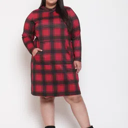 Amydus Plus Size Checked Hooded T-shirt Dress-image-27