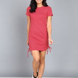 Mast & Harbour Red & White Horizontal Striped Side Tie-Up T-Shirt Dress-image-59