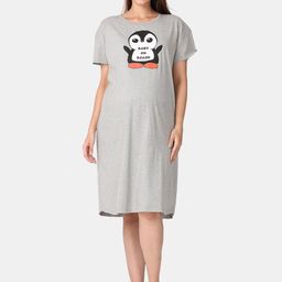 The Mom Store Women Grey Graphic Printed Maternity T-shirt Dress-image-86
