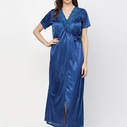 Arrabi V-Neck Satin Maxi Nightdress With Robe-image-65