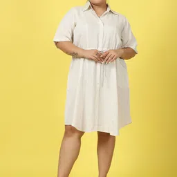 theRebelinme Plus Size Linen Shirt Collar A-Line Dress-image-88