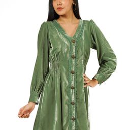 Taurus Women Solid Velvet Long Sleeves A Line Mini Dress-picture-42
