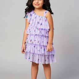 LIL DRAMA Girls Conversational Printed Layered A-Line Dress-image-40