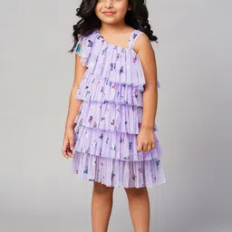 LIL DRAMA Lavender Conversational Printed One Shoulder Layered A-Line Dress-image-71