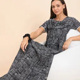 Sweet Dreams Black Printed Pure Cotton Maxi Nightdress-picture-39