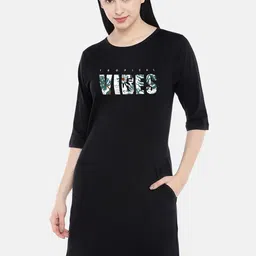 STATUS MANTRA Black Print T-shirt Dress-image-36