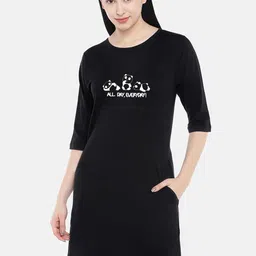 STATUS MANTRA Black Print T-shirt Dress-image-37