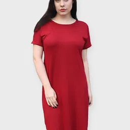 LastInch Maroon Solid T-shirt Dress-image-80
