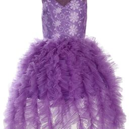 Samsara Couture Girls Purple Embroidered Net Dress-image-0