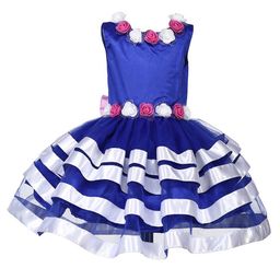 Samsara Couture Girls Blue & White Floral Tiered Net Dress-image-82