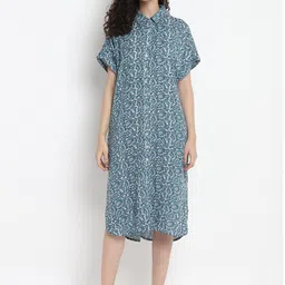 Porsorte Ethnic Motifs Printed Shirt Style Cotton Dress-picture-41