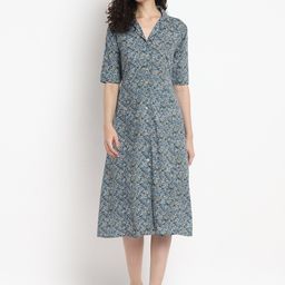Porsorte Floral Printed Lapel Collar Loose Fit A-Line Dress-image-59
