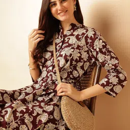 Anouk Ethnic Motifs Printed Mandarin Collar Knee Length Shirt Dress-picture-33