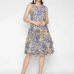 250 DESIGNS Ethnic Motifs Print Georgette Drop-Waist Dress-image-36
