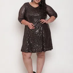 Amydus Plus Size Embellished Sequined A-Line Dress-13