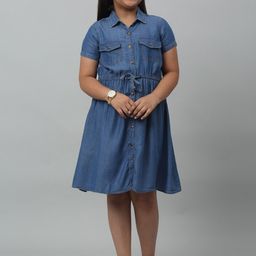 Cantabil Girls Denim Cotton Shirt Dress-picture-15