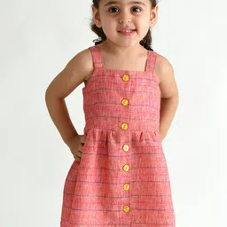 Campana Girls Pink Striped Cotton Fit & Flare Dress-image-32