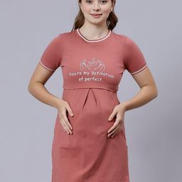 True Shape Typography Printed Cotton Maternity Sheath Dress-image-84